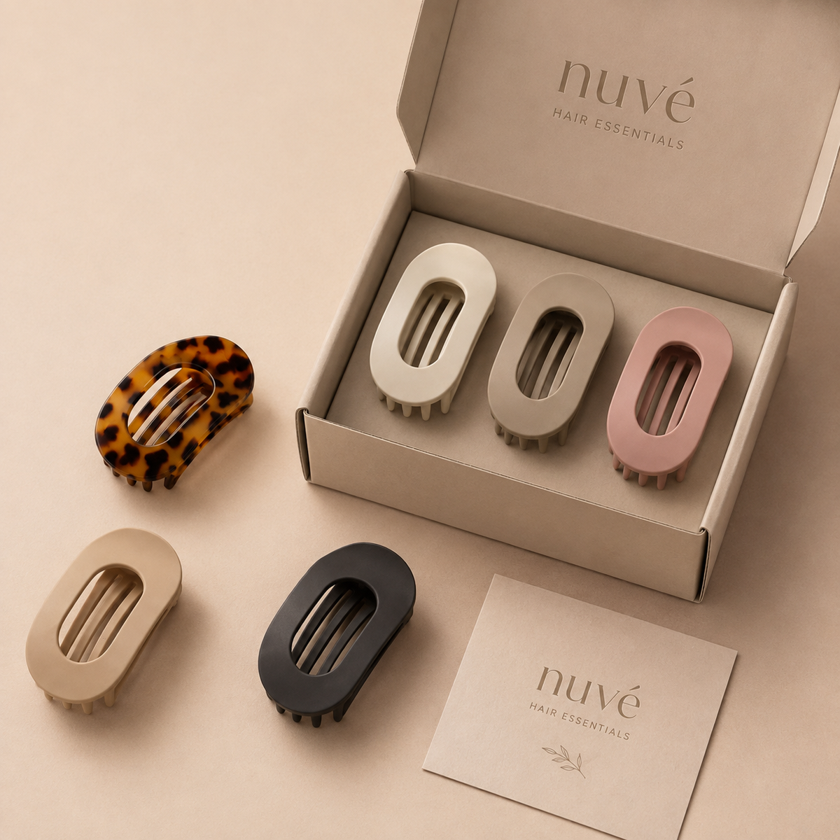 Nuvé Ovale — Pince Plate Élégante · le chignon qu'on oublie