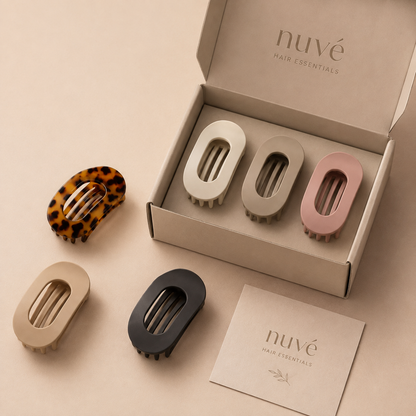 Nuvé Ovale — Pince Plate Élégante · le chignon qu'on oublie