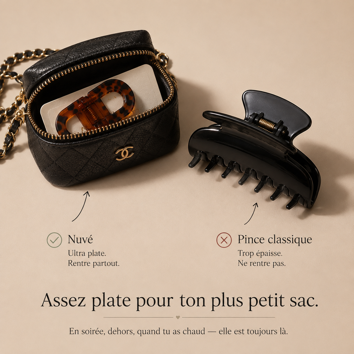 Nuvé · Pince à cheveux magnétique plate — la pince qu'on oublie