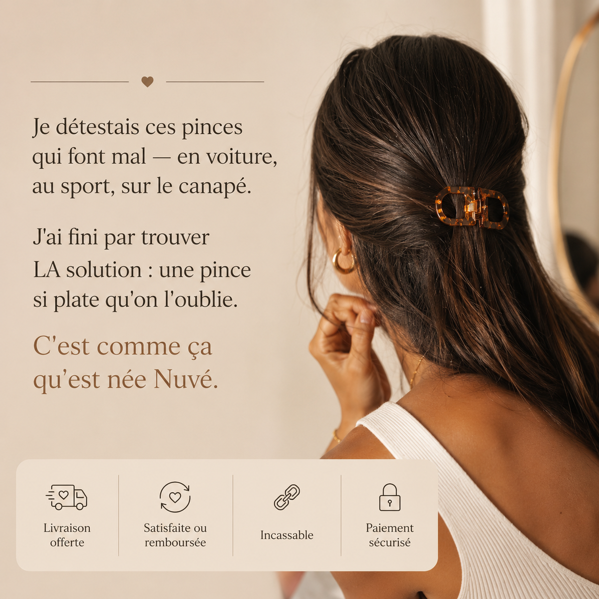 Nuvé · Pince à cheveux magnétique plate — la pince qu'on oublie