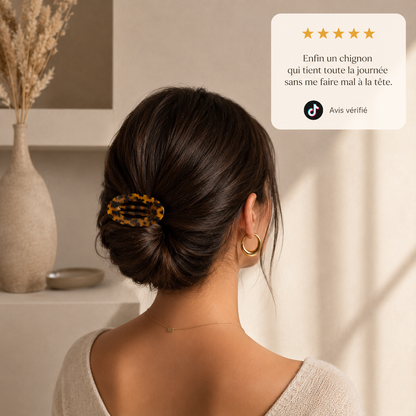 Nuvé Ovale — Pince Plate Élégante · le chignon qu'on oublie